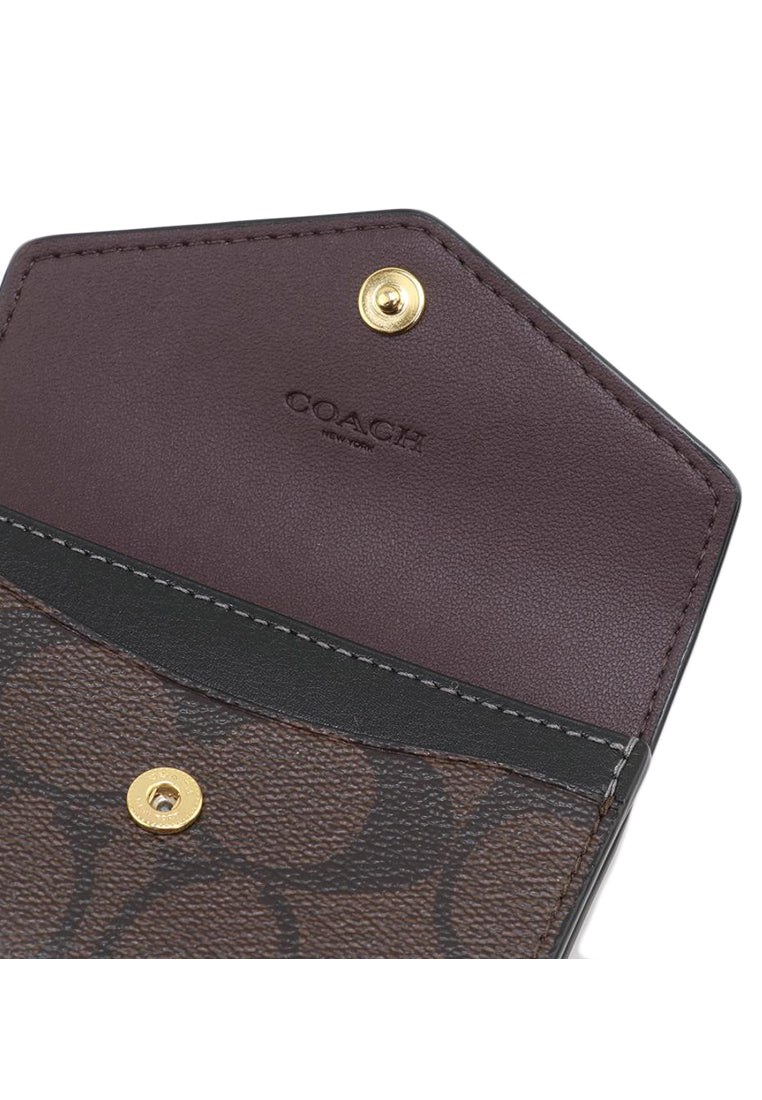 Coach Flap Card Case In Signature Canvas - Dark Brown