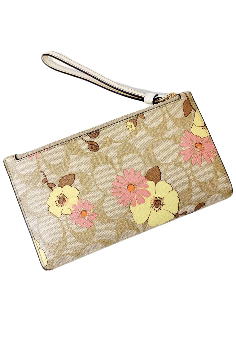 Coach Tech Wallet In Signature Canvas With Floral Cluster Print - Light Brown/Multi