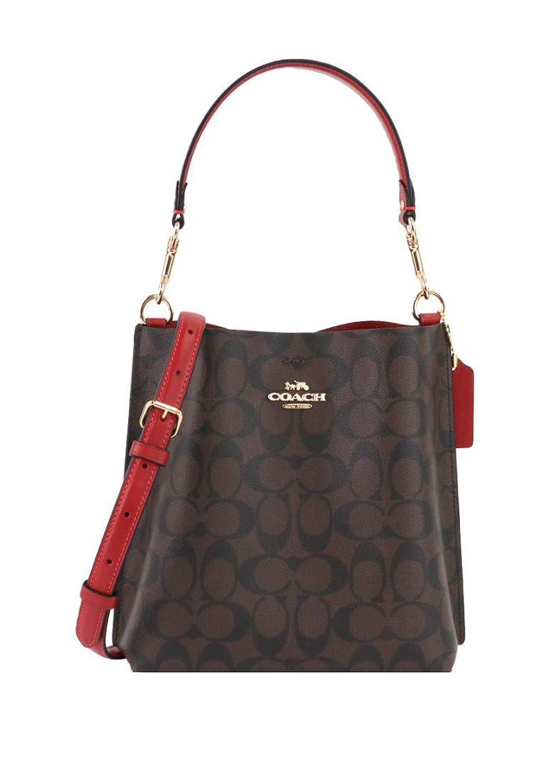 Coach Mollie Bucket Bag 22 In Signature Canvas - Dark Brown/Red