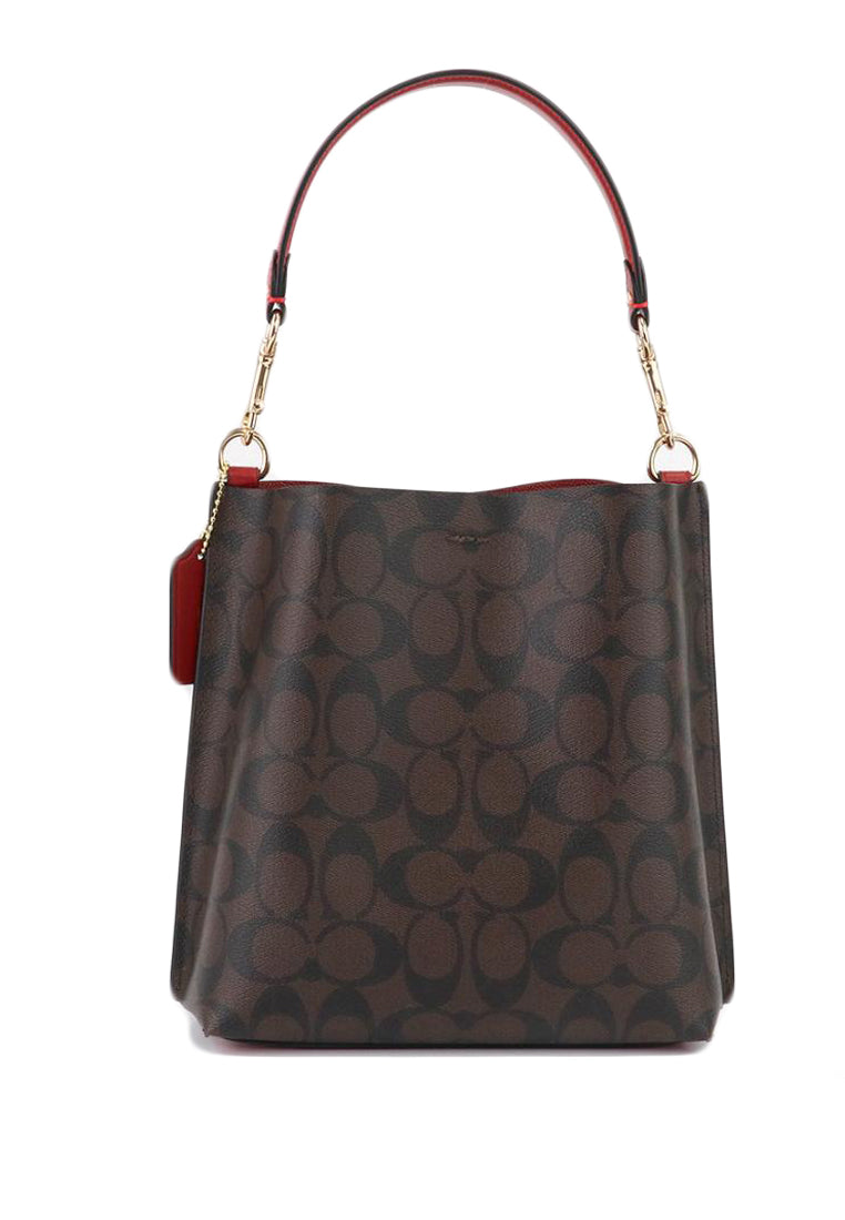 Coach Mollie Bucket Bag 22 In Signature Canvas - Dark Brown/Red