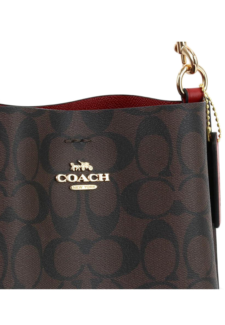 Coach Mollie Bucket Bag 22 In Signature Canvas - Dark Brown/Red