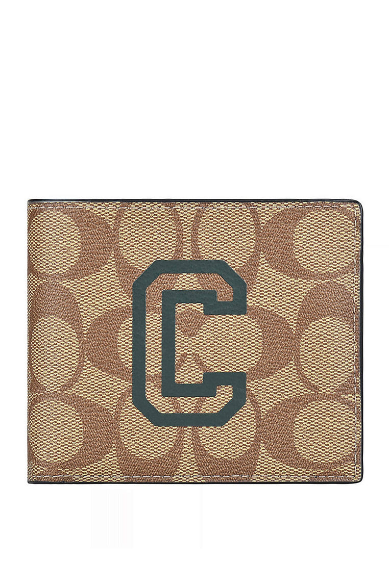 Coach Mens 3 In 1 Wallet In Signature Canvas With Varsity Motif - Brown/Amazon Green