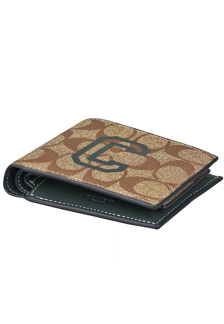 Coach Mens 3 In 1 Wallet In Signature Canvas With Varsity Motif - Brown/Amazon Green