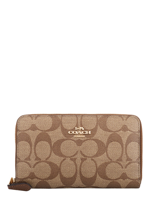 Coach Medium ID Zip Wallet In Signature Canvas - Brown