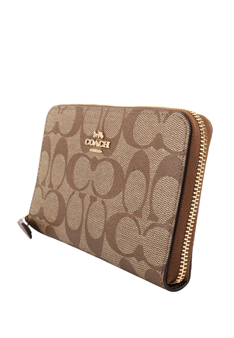 Coach Medium ID Zip Wallet In Signature Canvas - Brown