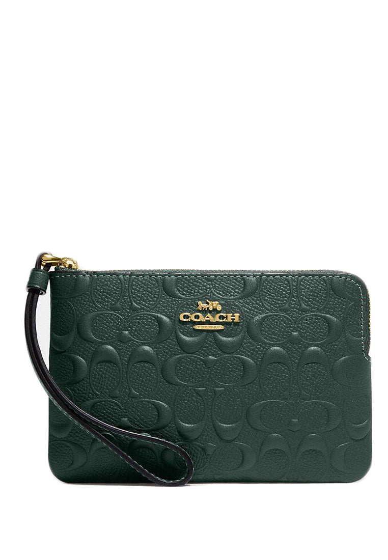 Coach Corner Zip Wristlet In Signature Leather - Everglade