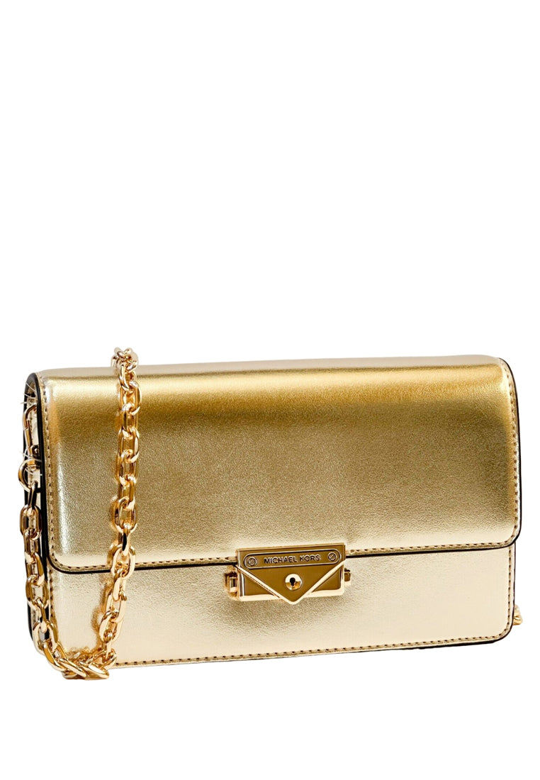 Michael Kors Cece Medium Metallic Faux Leather Clutch Bag - Pale Gold