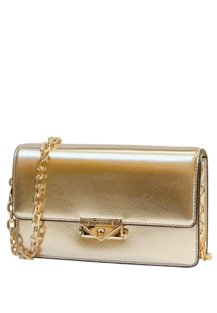 Michael Kors Cece Medium Metallic Faux Leather Clutch Bag - Pale Gold