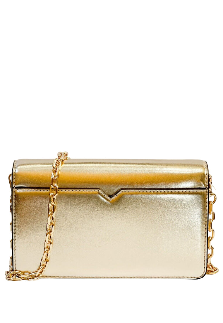 Michael Kors Cece Medium Metallic Faux Leather Clutch Bag - Pale Gold