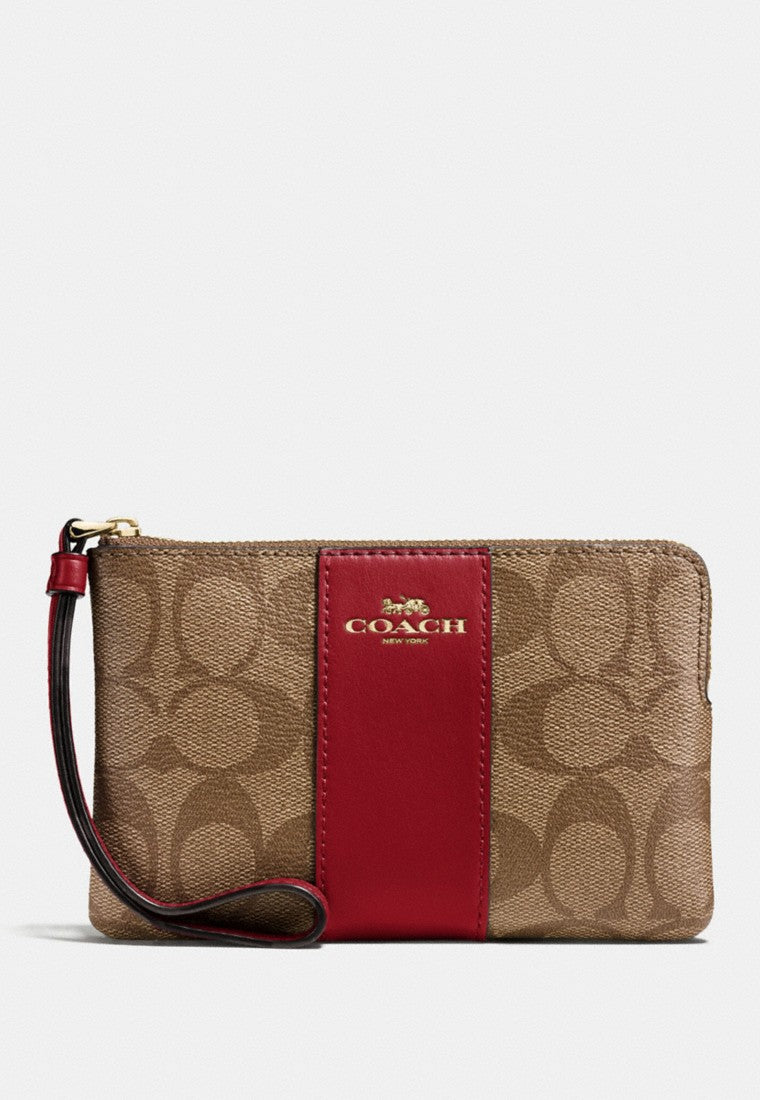 Coach Corner Zip Wristlet In Signature Canvas