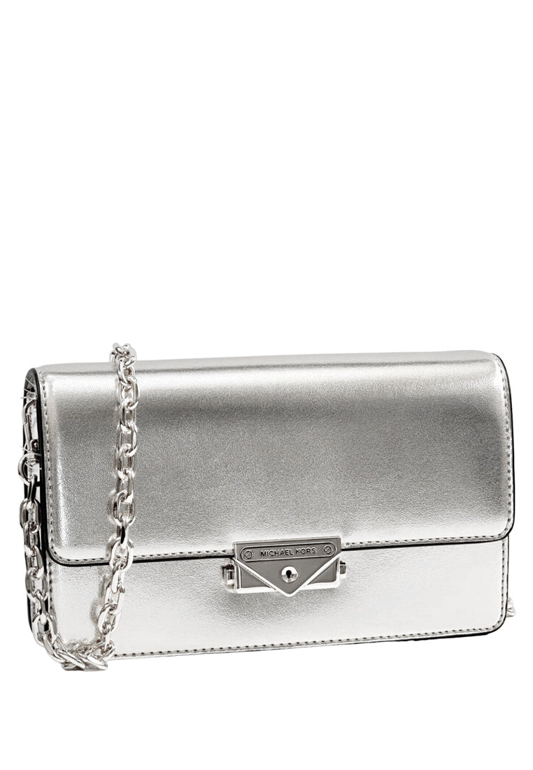 Michael Kors Cece Medium Metallic Faux Leather Clutch Bag Silver Haute Style Malaysia