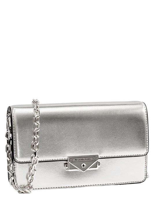 Michael Kors Cece Medium Metallic Faux Leather Clutch Bag - Silver