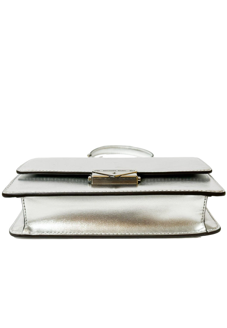 Michael Kors Cece Medium Metallic Faux Leather Clutch Bag - Silver