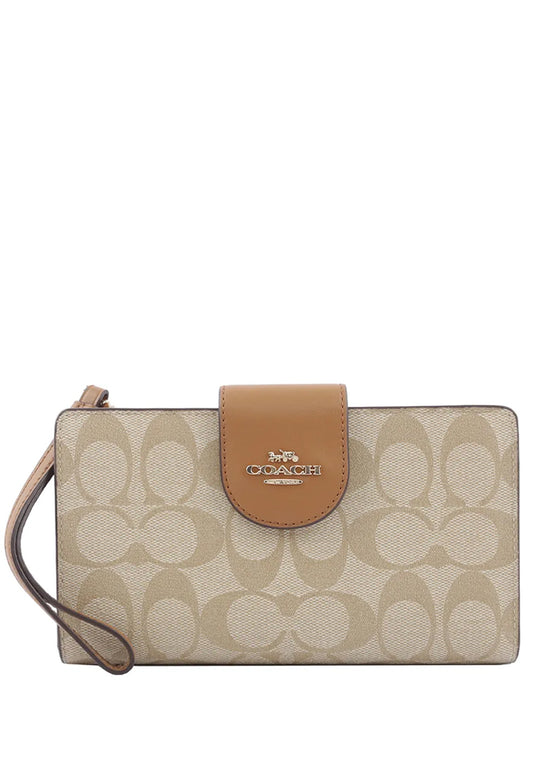 Coach Tech Wallet In Colorblock Signature Canvas - Light Brown