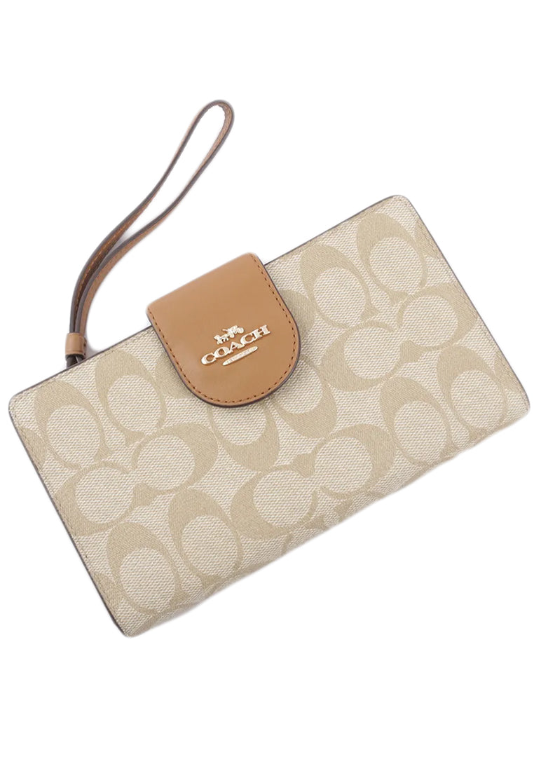 Coach Tech Wallet In Colorblock Signature Canvas - Light Brown