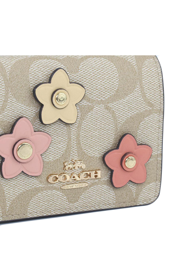 Coach Mini Wallet On A Chain In Signature Canvas With Floral Applique - Light Brown