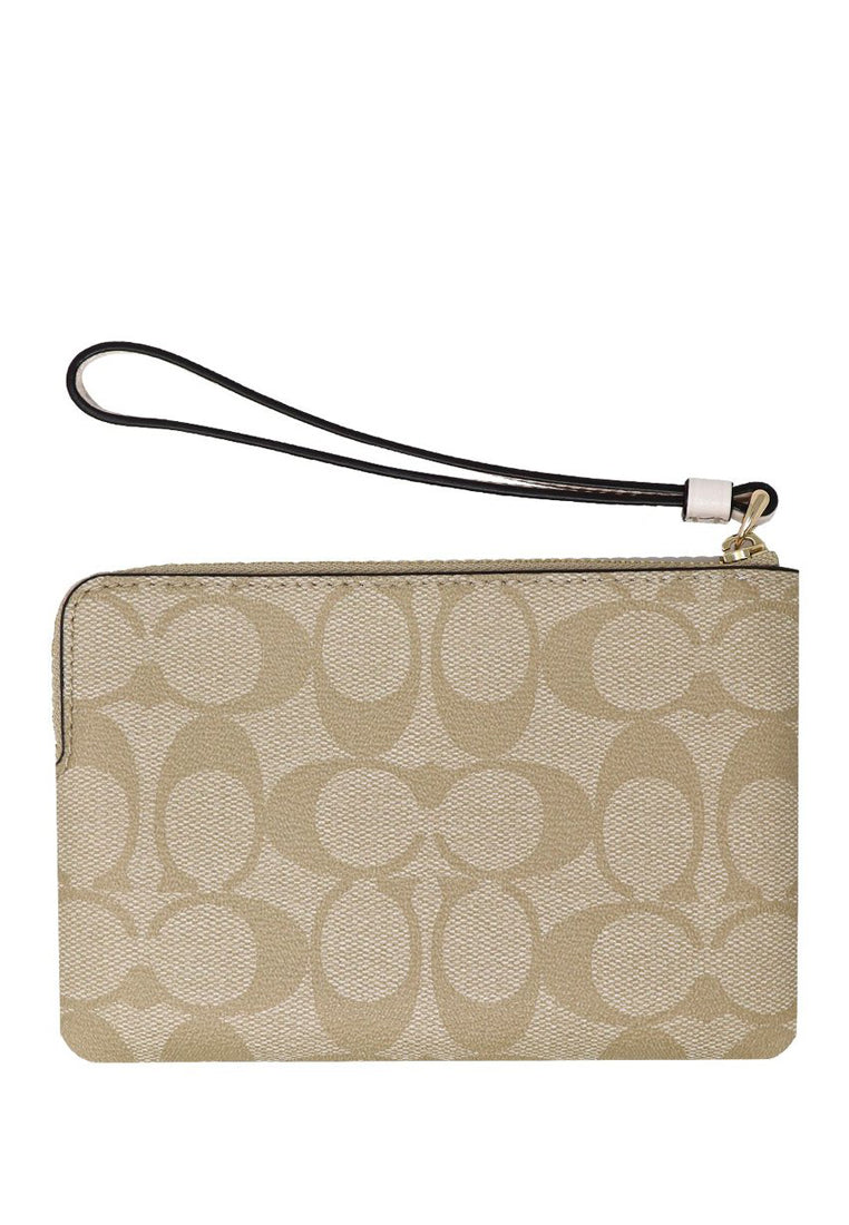 Coach Corner Zip Wristlet In Signature Canvas - Light Brown/White