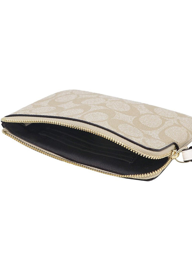 Coach Corner Zip Wristlet In Signature Canvas - Light Brown/White