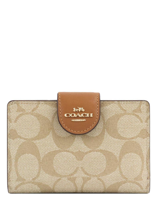 Coach Medium Corner Zip Wallet In Signature Canvas - Light Brown/Brown