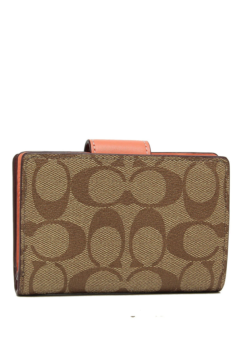 Coach Medium Corner Zip Wallet In Signature Canvas - Brown/Light Coral