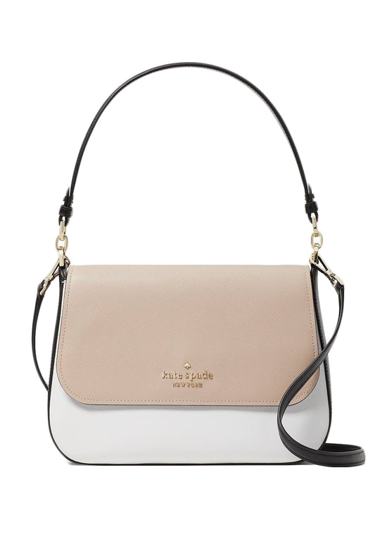 Kate Spade Staci Colorblock Saffiano Leather Flap Shoulder Bag - Warm Beige