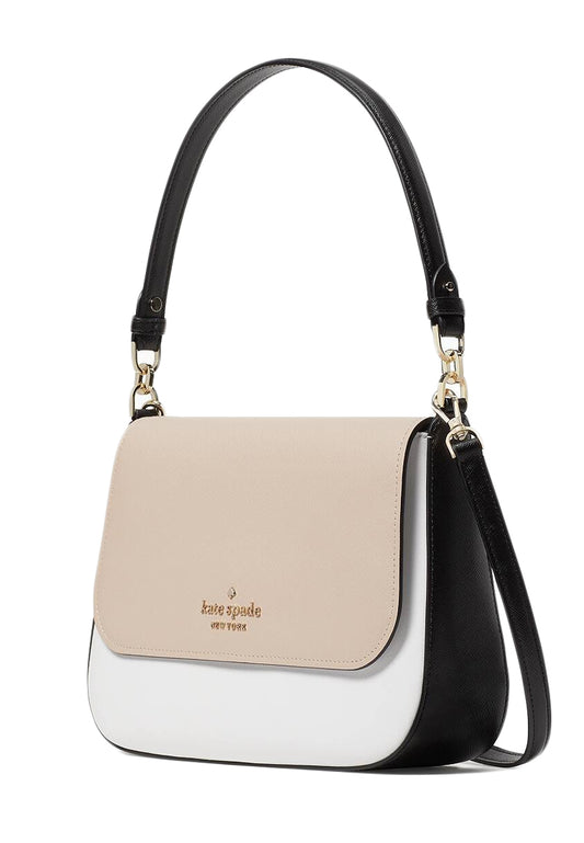 Kate Spade Staci Colorblock Saffiano Leather Flap Shoulder Bag - Warm Beige