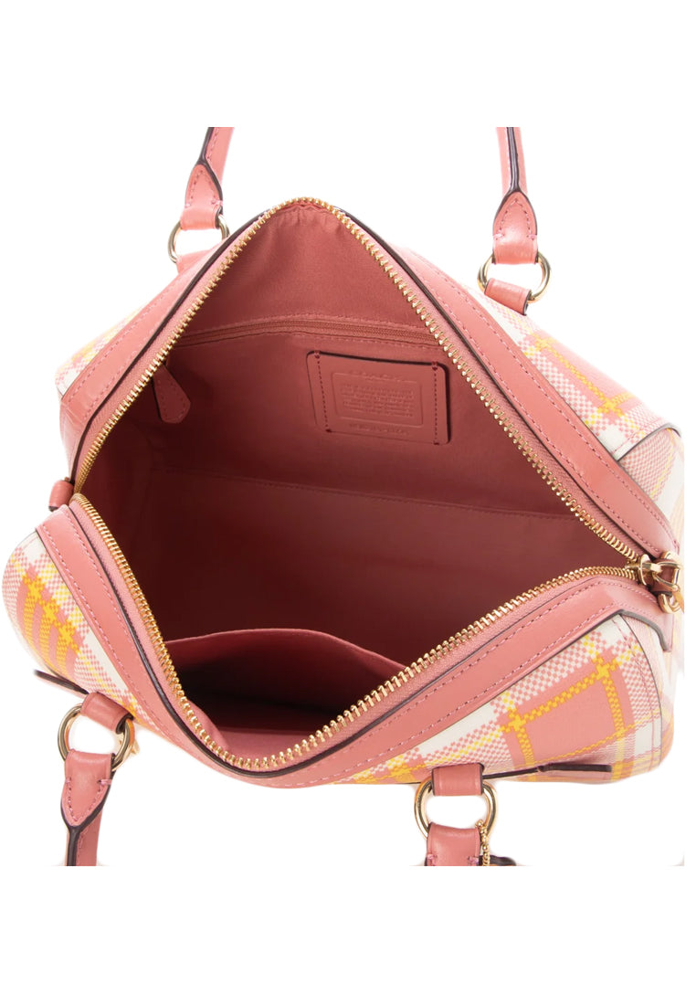 Coach Rowan Satchel With Garden Plaid Print - Pink/Multi