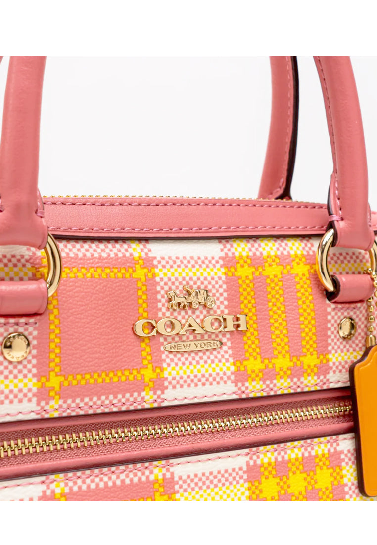 Coach Rowan Satchel With Garden Plaid Print - Pink/Multi