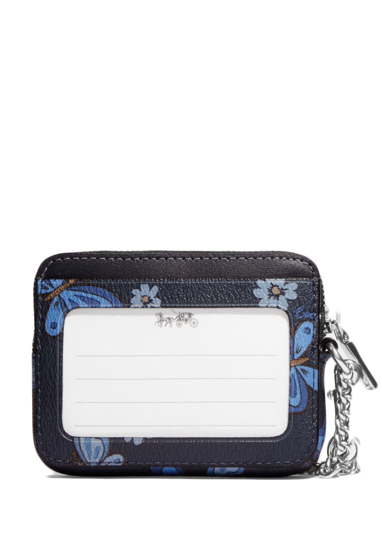 Coach Zip Card Case With Lovely Butterfly Print - Navy/Multi