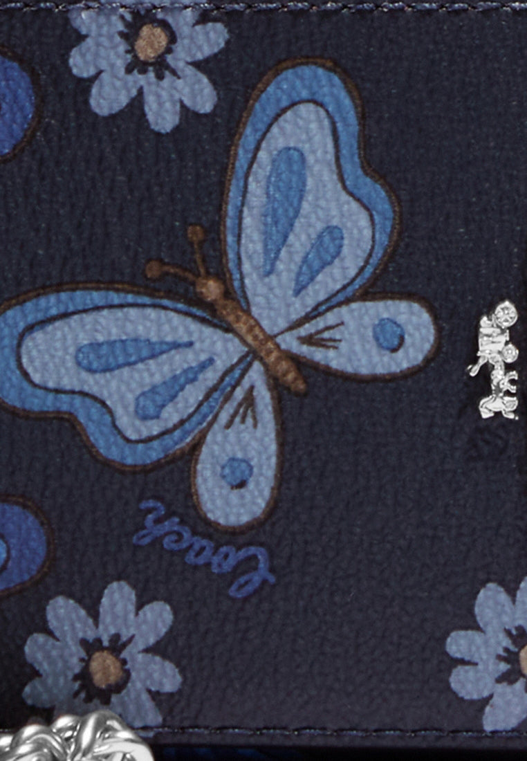 Coach Zip Card Case With Lovely Butterfly Print - Navy/Multi