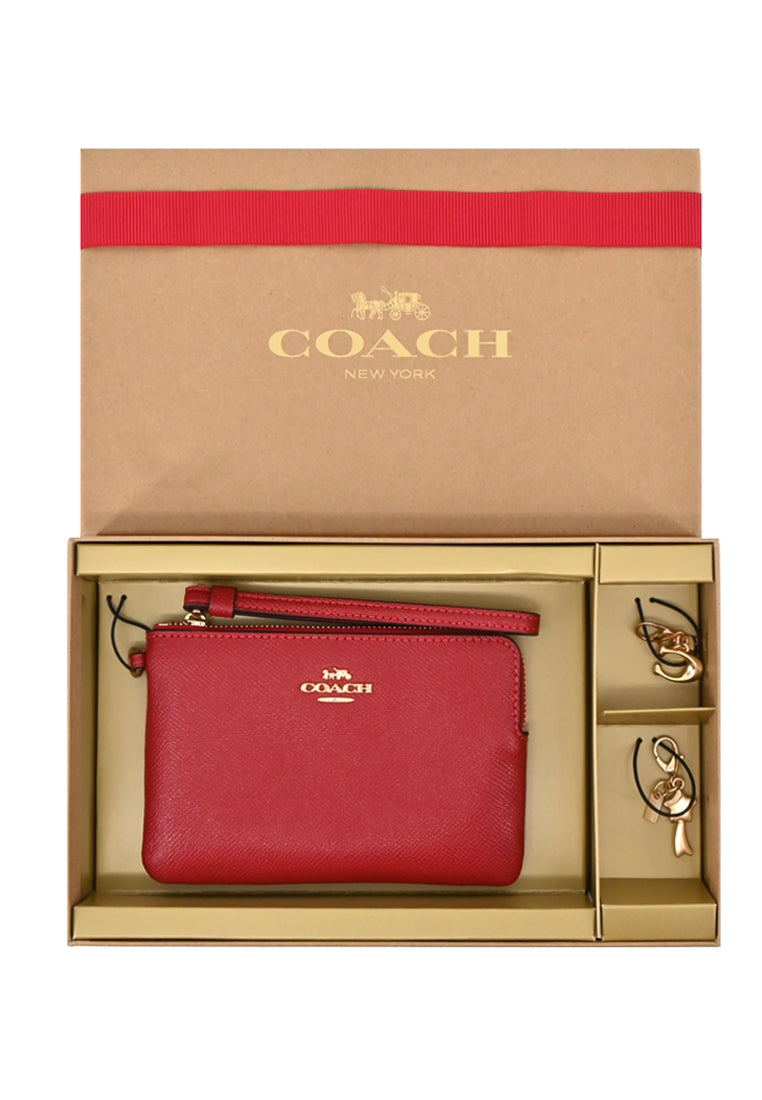 Coach Boxed Corner Zip Wristlet - Red