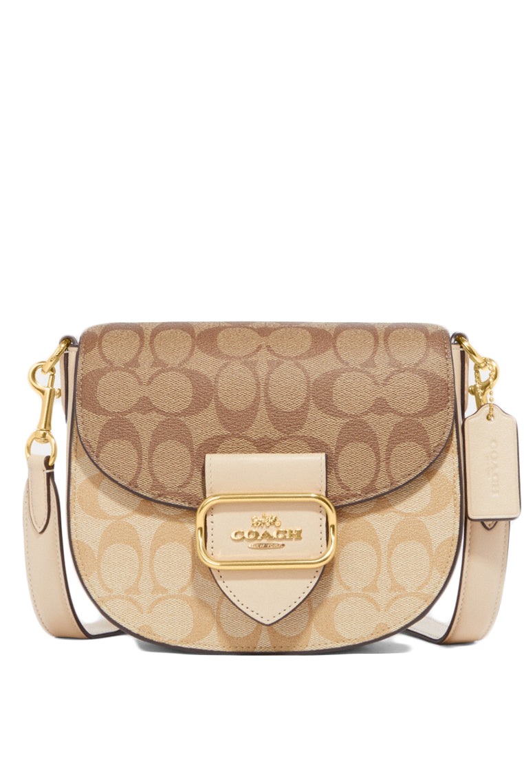 Coach Morgan Saddle Bag In Blocked Signature Canvas - Light Brown