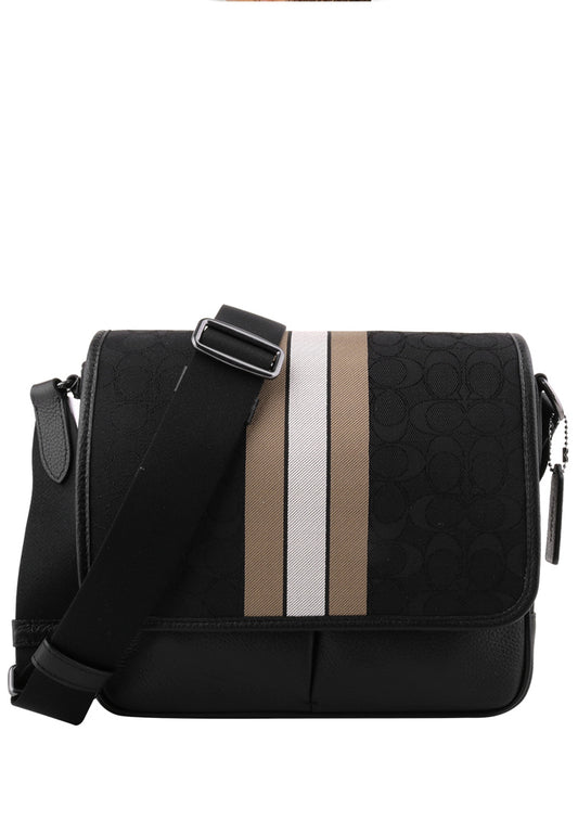 Coach Mens Thompson Small Map Bag In Signature Jacquard With Stripe - Black