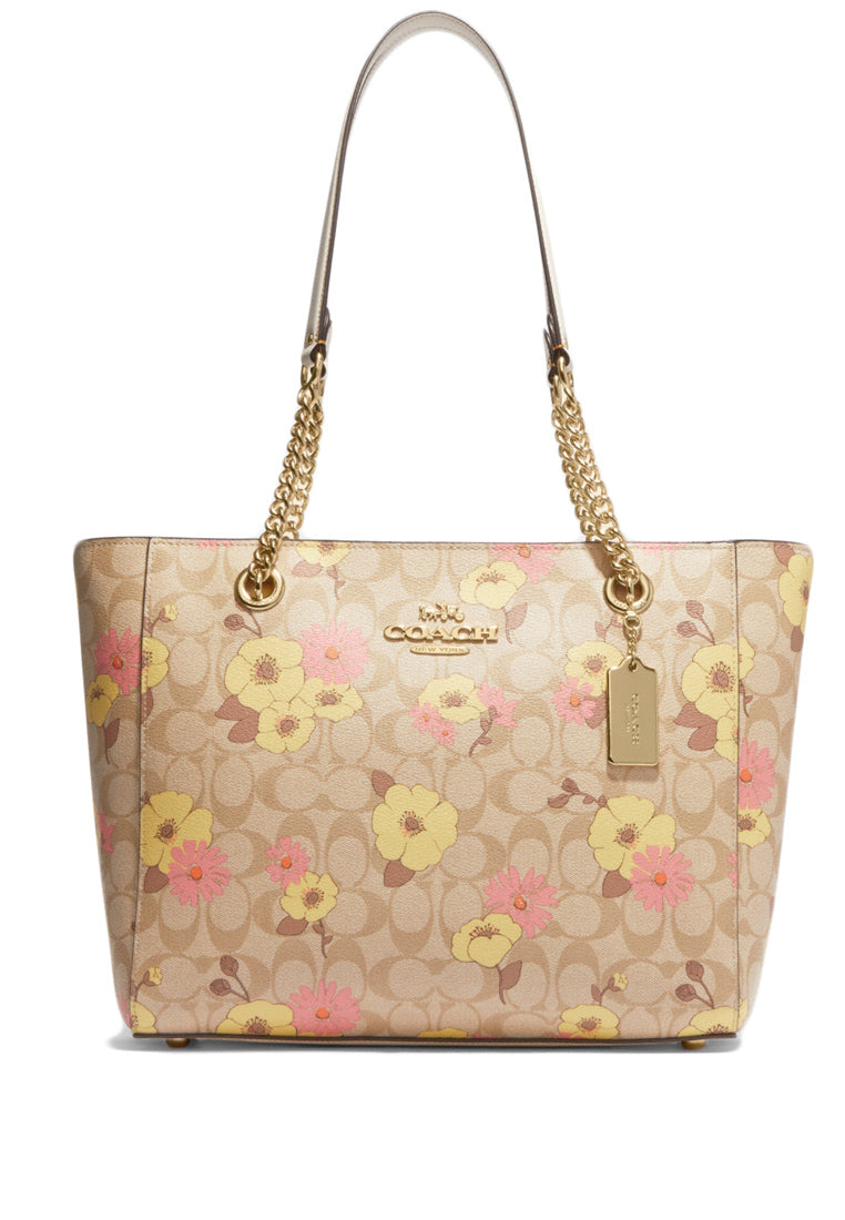 Coach Cammie Chain Tote In Signature Canvas With Floral Cluster Print - Brown/Multi