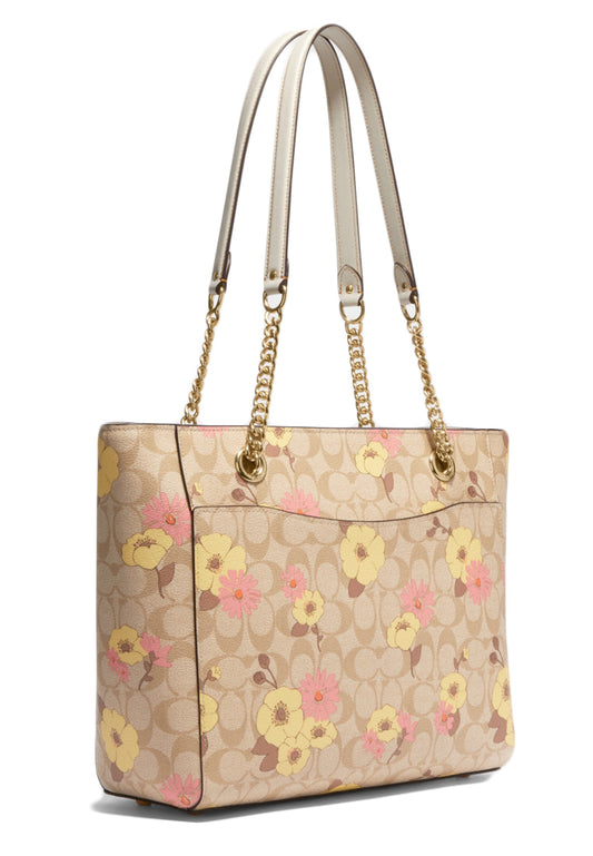 Coach Cammie Chain Tote In Signature Canvas With Floral Cluster Print - Brown/Multi