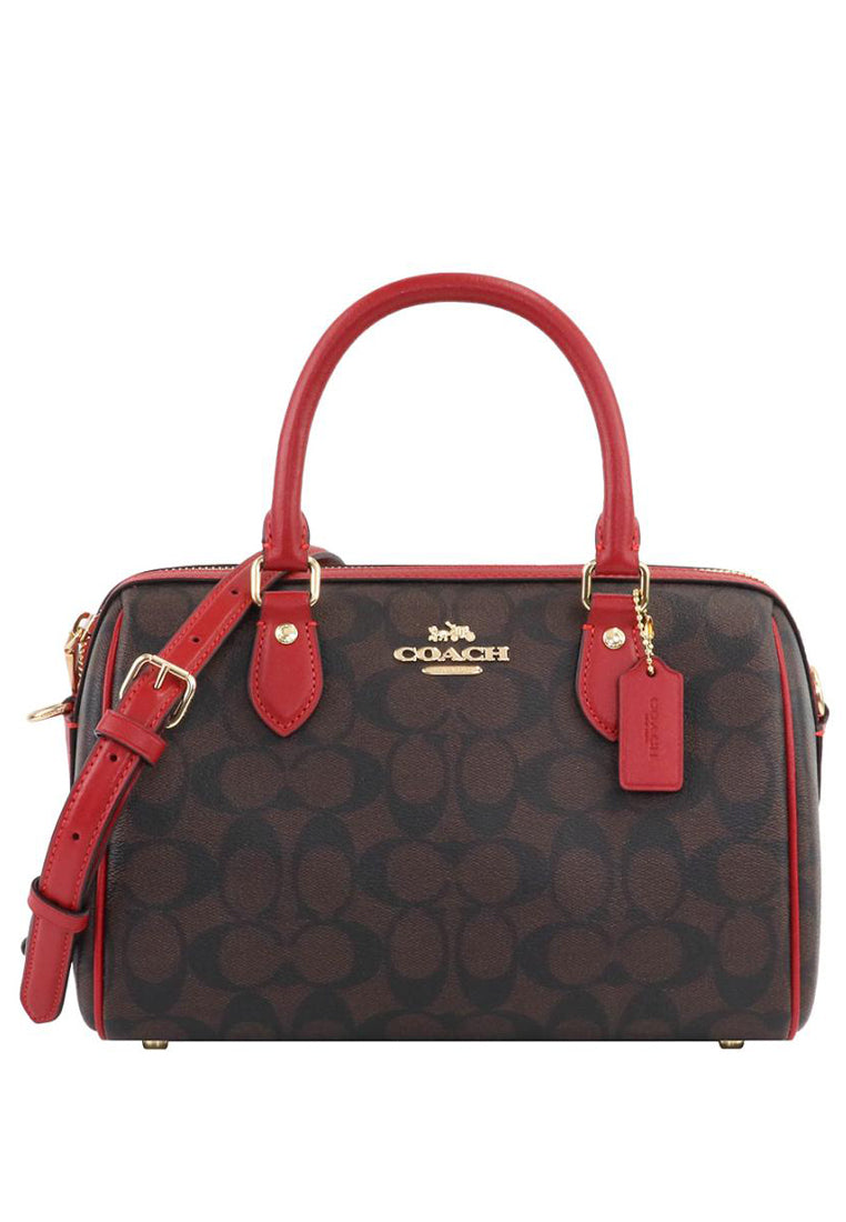 Coach Rowan Satchel In Signature Canvas - Dark Brown/Red