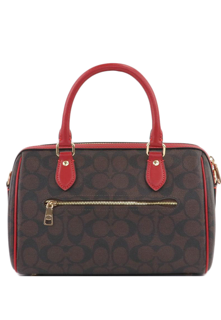 Coach Rowan Satchel In Signature Canvas - Dark Brown/Red