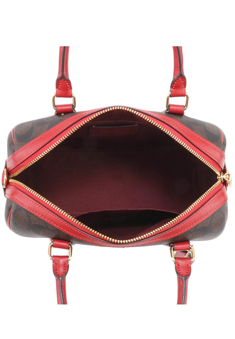 Coach Rowan Satchel In Signature Canvas - Dark Brown/Red