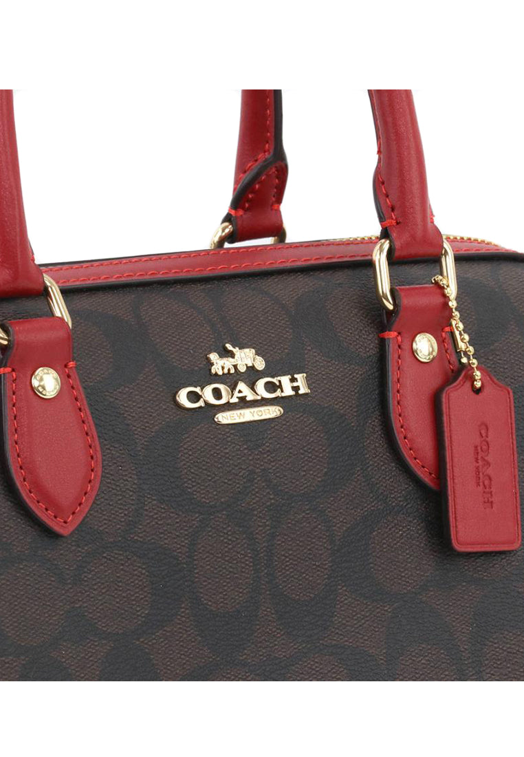 Coach Rowan Satchel In Signature Canvas - Dark Brown/Red