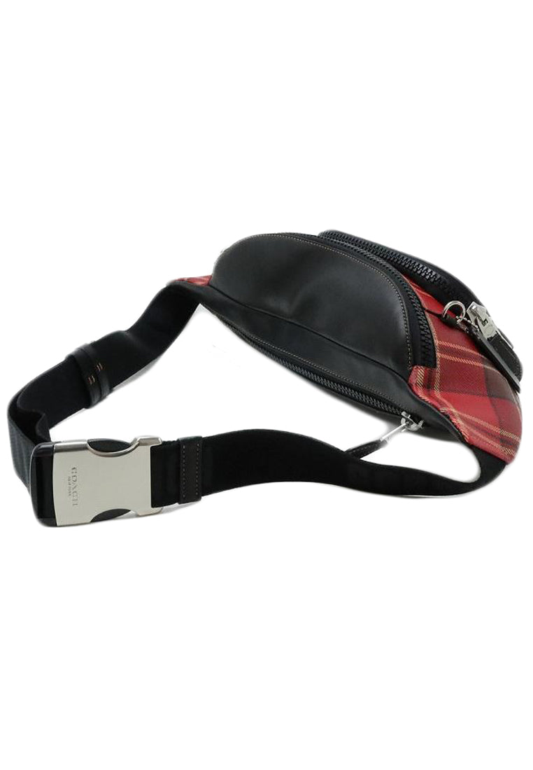 Coach Mens Track Belt Bag With Tartan Plaid Print - Black/Red