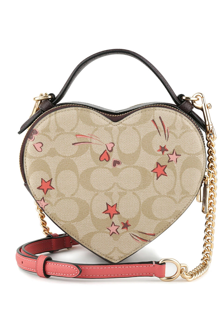 Coach Heart Crossbody In Signature Canvas With Heart And Star Print - Brown/Multi