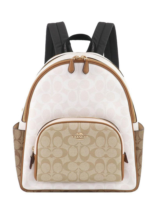 [CLEARANCE] Coach Court Backpack In Blocked Signature Canvas - White/Light Brown