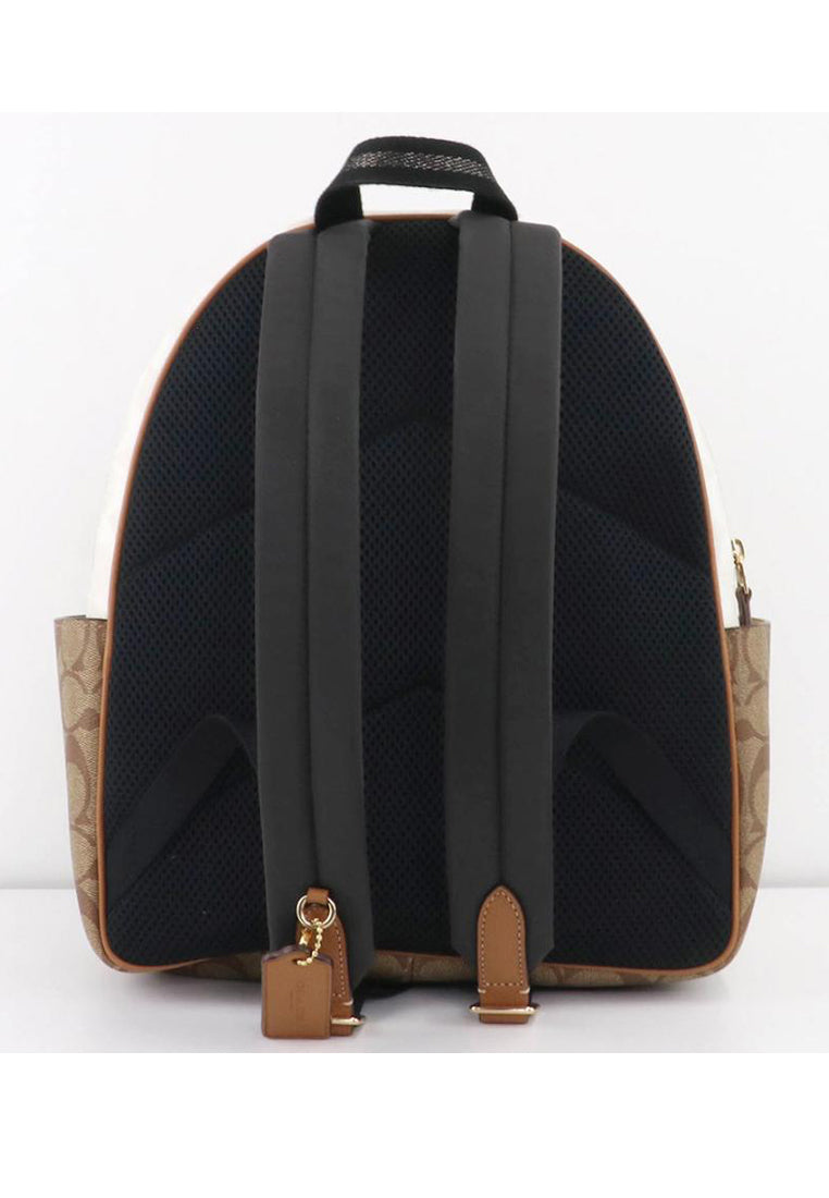 [CLEARANCE] Coach Court Backpack In Blocked Signature Canvas - White/Light Brown