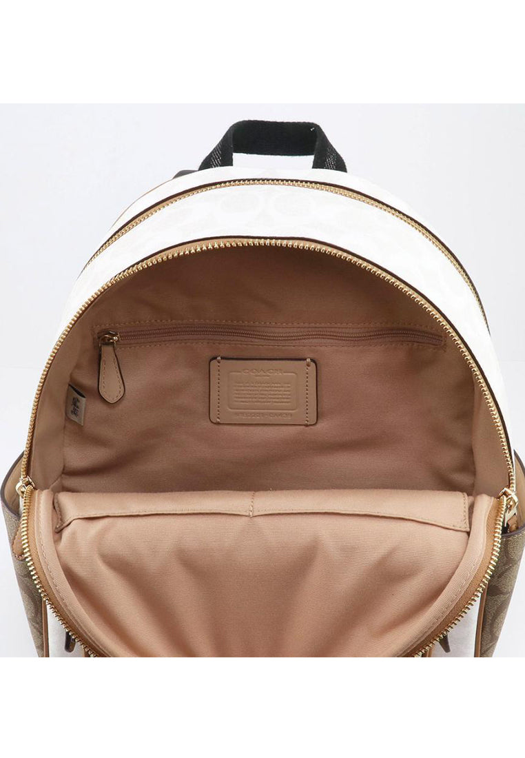 [CLEARANCE] Coach Court Backpack In Blocked Signature Canvas - White/Light Brown