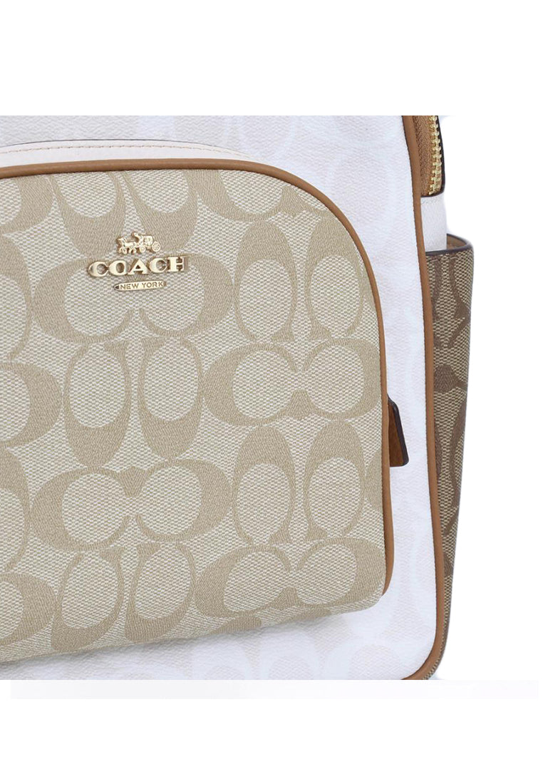 [CLEARANCE] Coach Court Backpack In Blocked Signature Canvas - White/Light Brown