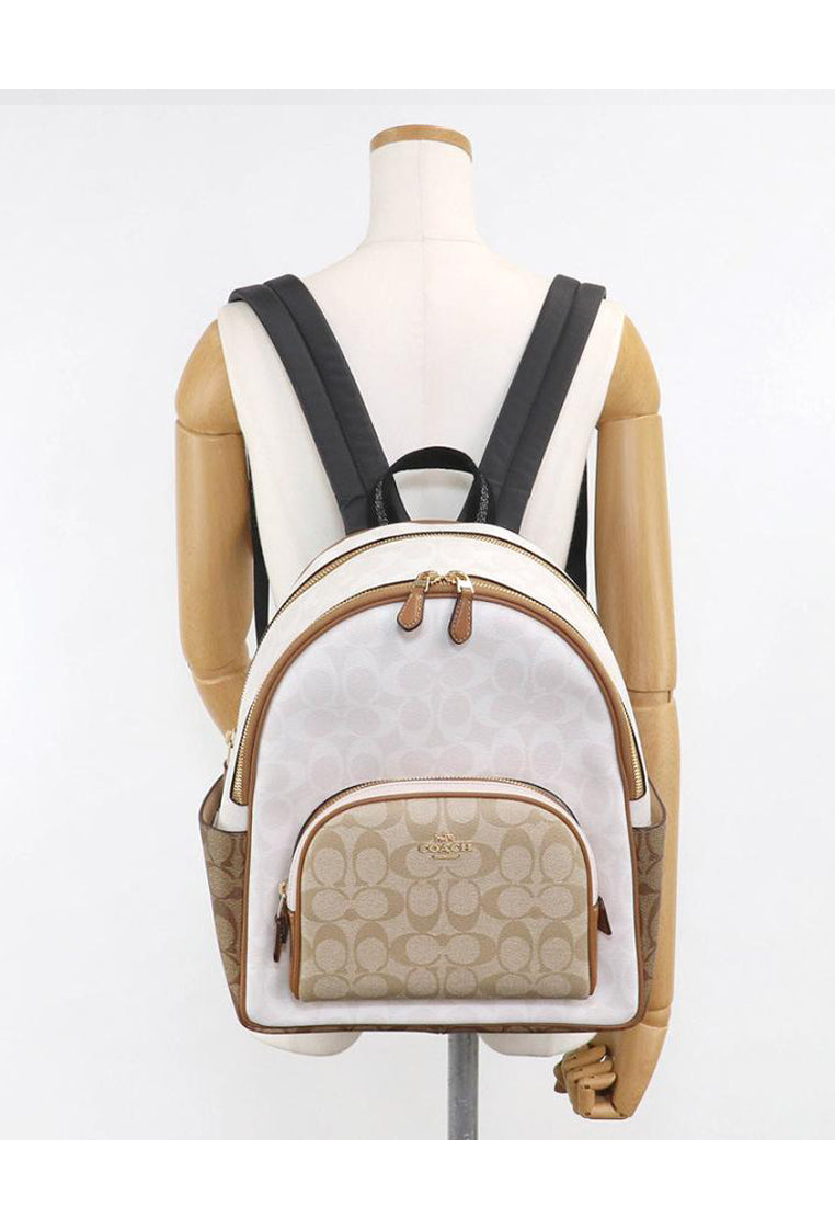 [CLEARANCE] Coach Court Backpack In Blocked Signature Canvas - White/Light Brown