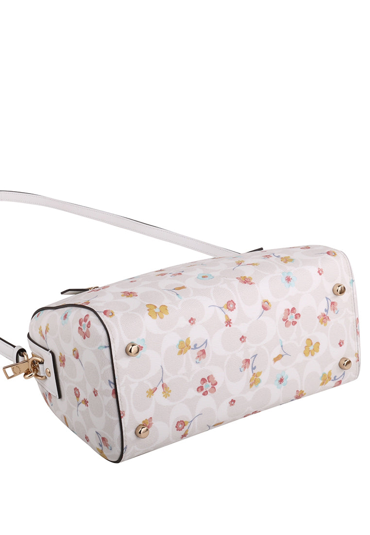 [CLEARANCE] Coach Rowan Satchel In Signature Canvas With Mystical Floral Print - White/Multi