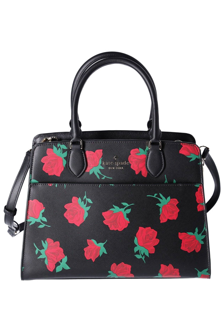 Kate Spade Madison Rose Toss Printed Medium Satchel - Black