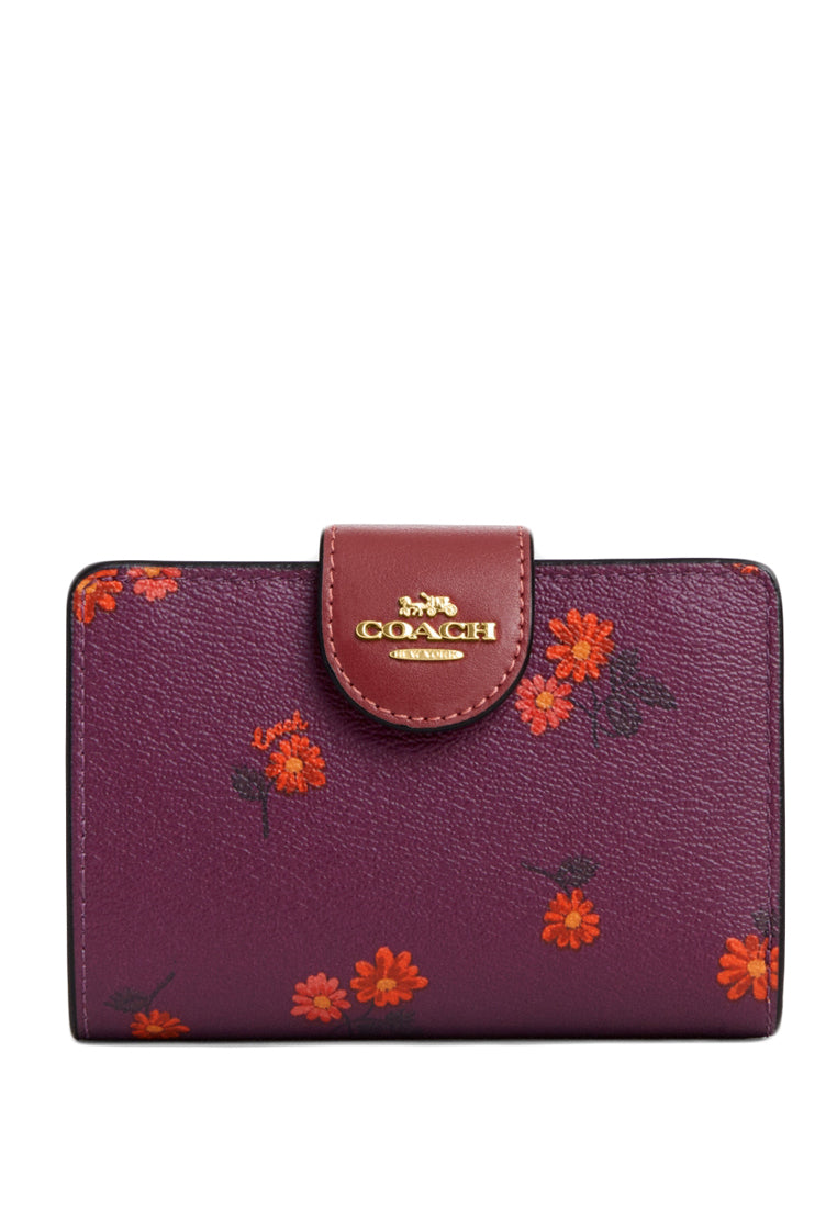 Coach Medium Corner Zip Wallet With Country Floral Print - Deep Berry/Multi