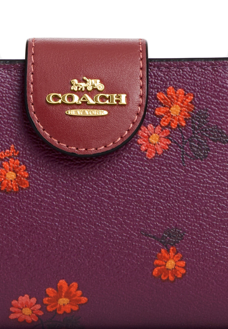 Coach Medium Corner Zip Wallet With Country Floral Print - Deep Berry/Multi